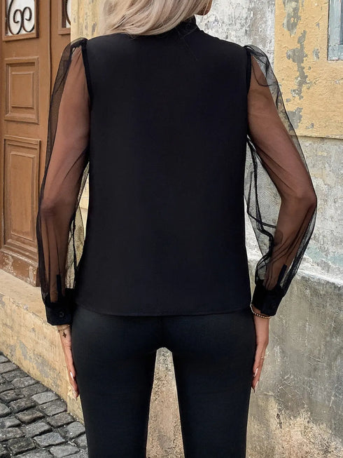 'Leonora' Black Onyx Long Sleeve Blouse - Celes Fashion